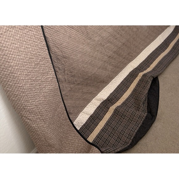 New Brown Lightweight Quilt large 120x120 King bedding mitered Border + 2 shams - Picture 2 of 11